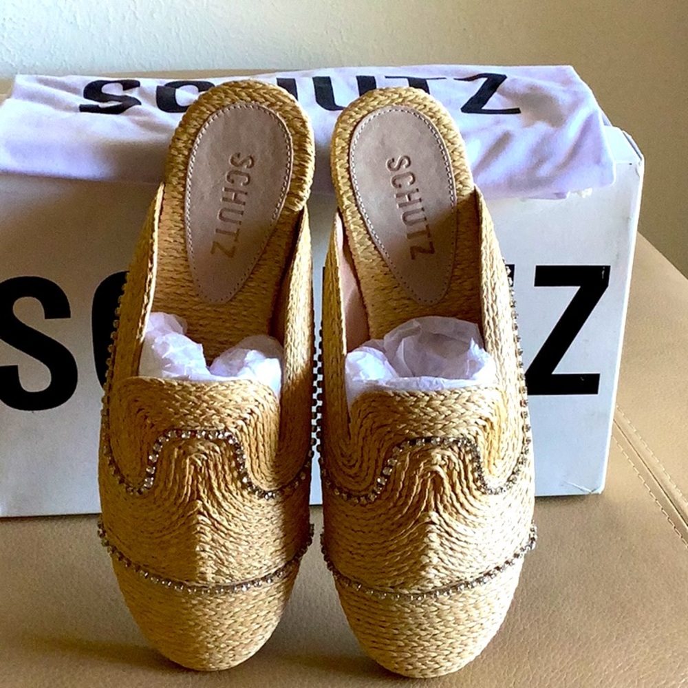 Schutz Heide Nude Bordado & Rhinestones Mules. - Picture 3 of 7